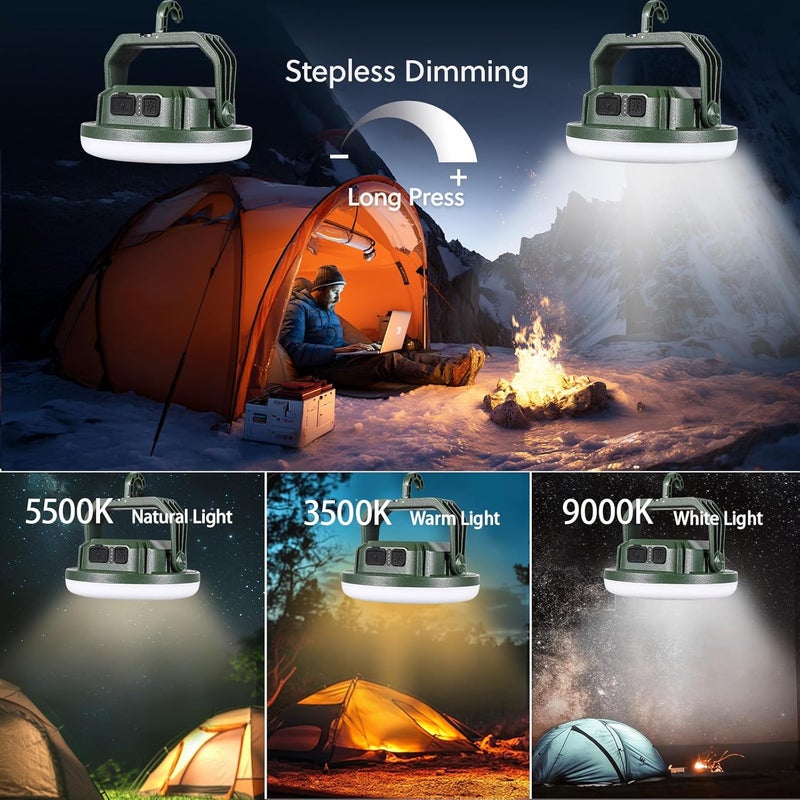 vavofo 15,000mAh 4000LM LED Camping Lantern Rechargeable, 3 Lighting Modes Portable Tent Light with Magnet, IP65 Waterproof Hanging Light for Emergencies, Power Outages ,Hurricane(Green) - Image 3